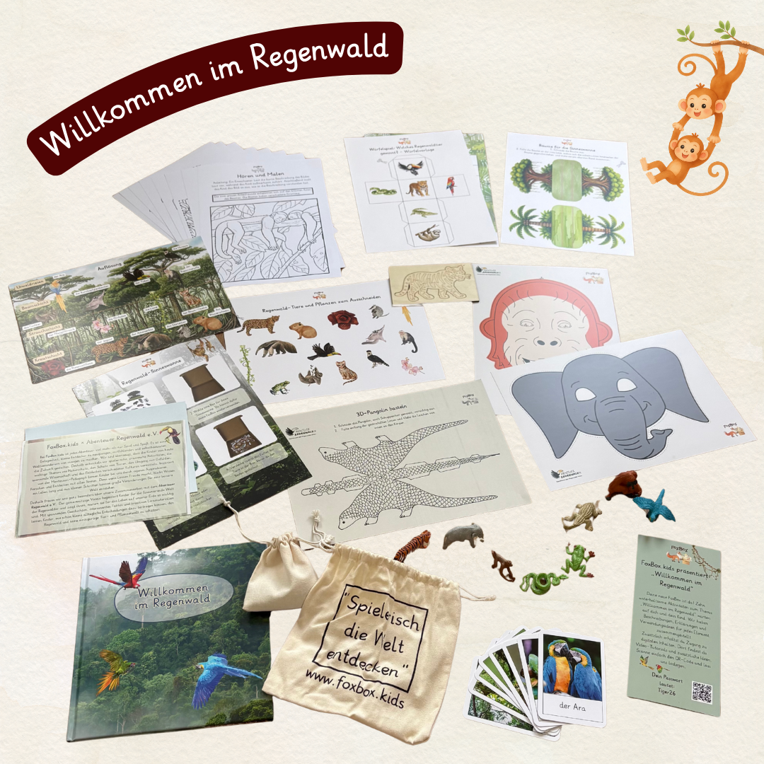 Wortschatzkarten mit echten Tierfotos aus dem Regenwald